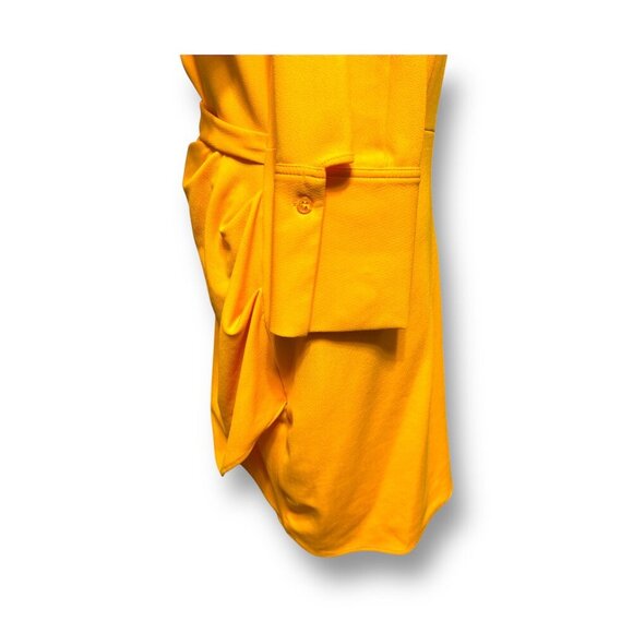 Zara L Yellow Collared Button Dress Draped Waist Hidden Zipper Long Sleeve Mini - Picture 5 of 9